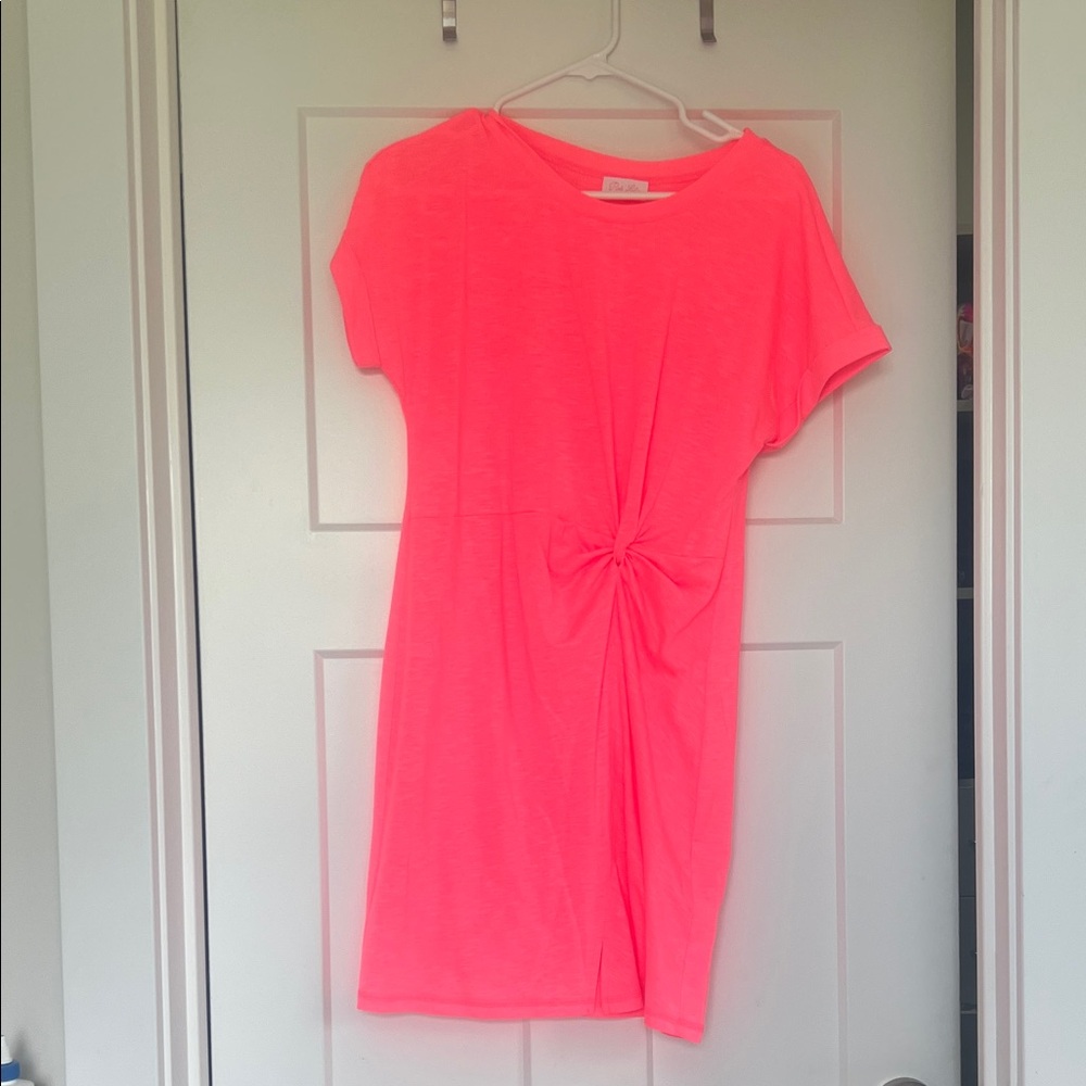 Neon pink shirt dress
